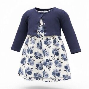 Touched by Nature Girls 2T Navy Floral 2pc Dress & Cardigan Set Blue Rose Outfit